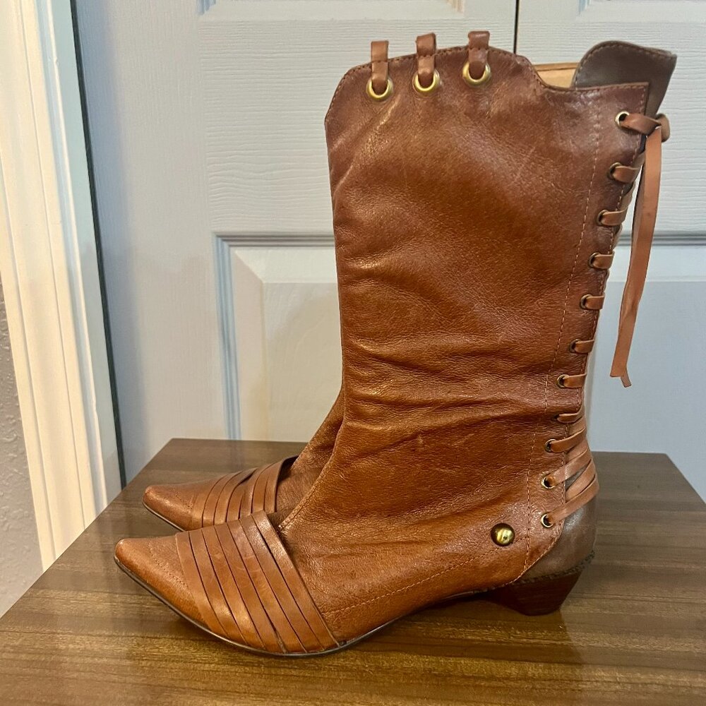 JOSEPH GRIFFIN L.A. Collect Jezebel Leather Lace-up Bohemian Cognac Boots